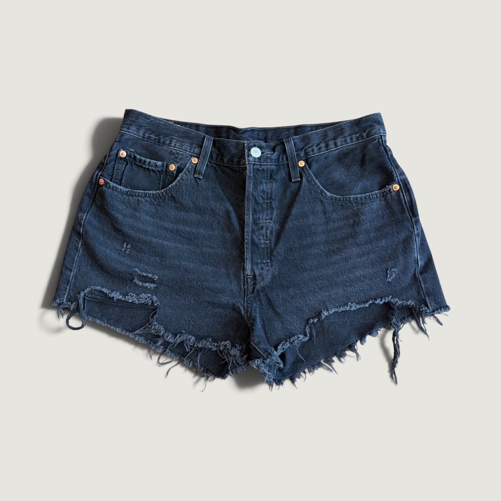 Levis Premium 501 Original Cutoff Denim Shorts Black Distressed W32 Cutoffs
